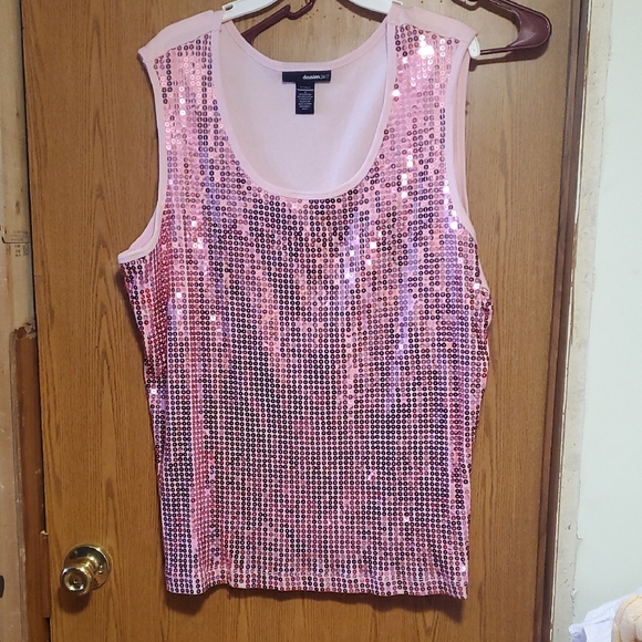 Denim 24/7 Tops - Denim 24/7 Shimmering Pink Sequin Tank Top